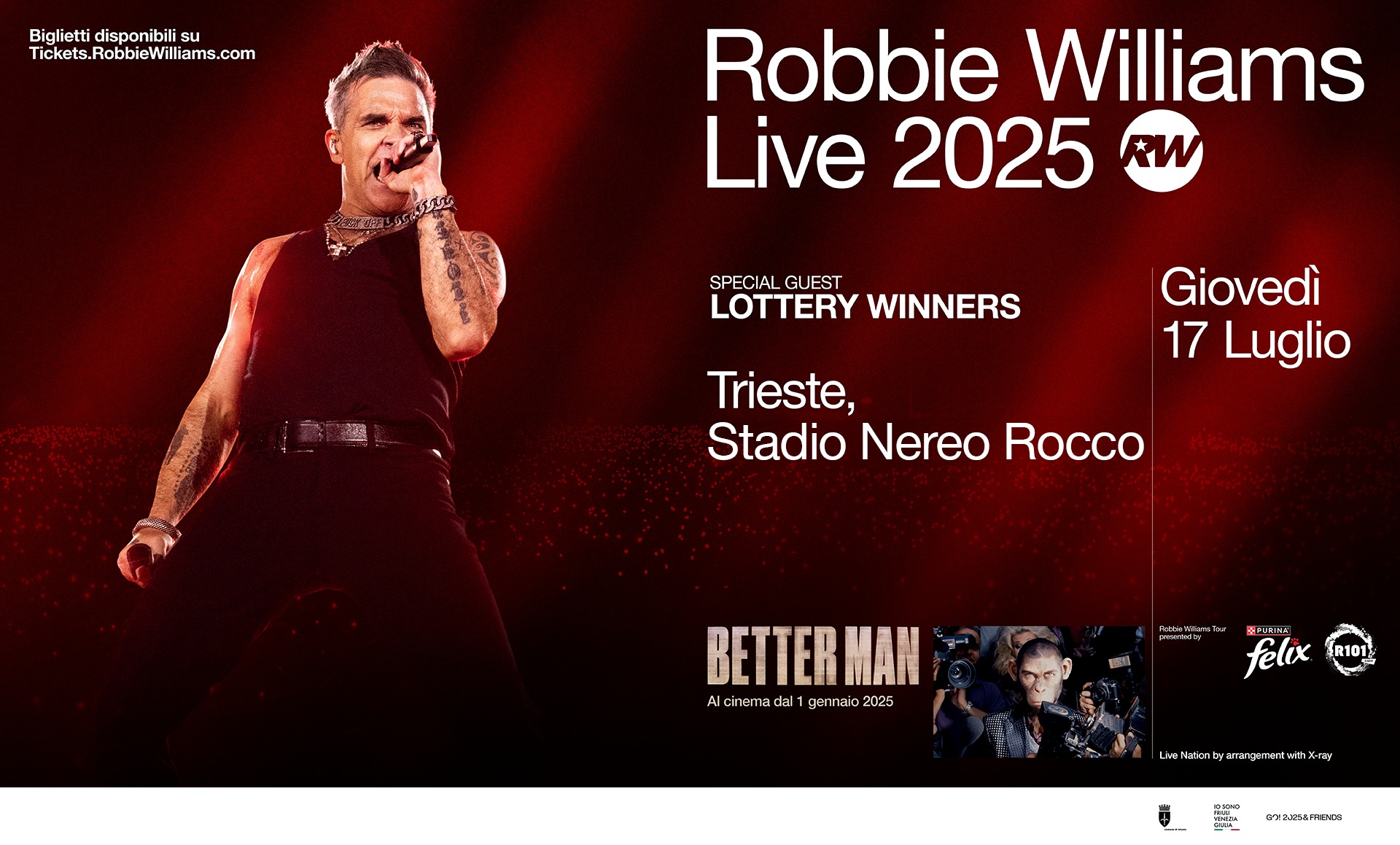 Robbie Williams Live 2025 allo Stadio Nereo Rocco, Trieste